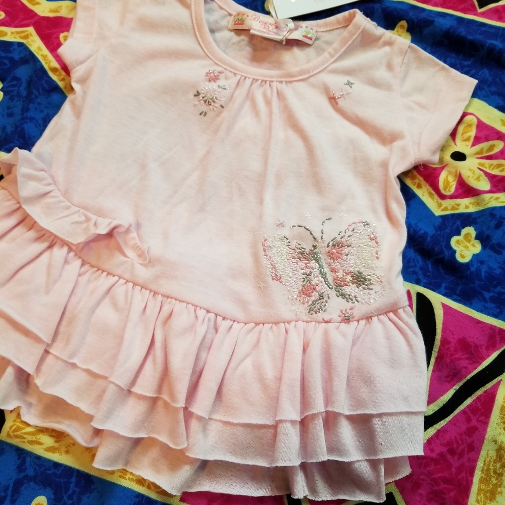 Beverly Hills Princess Pink Butterfly Ruffle Top - Picture 2 of 4